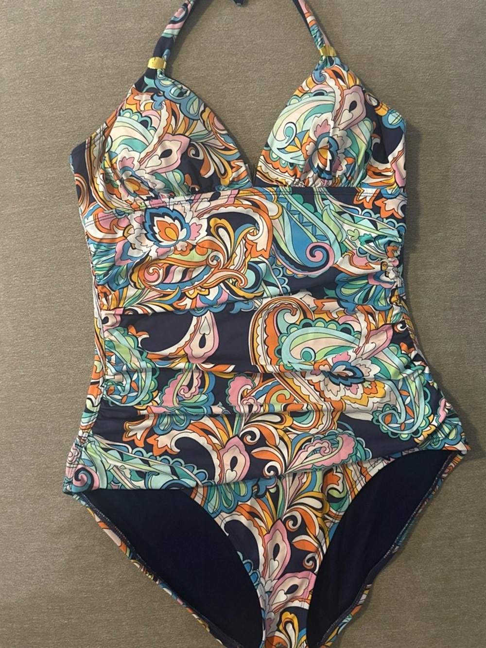 Tommy Bahama Navy Multicolor Paisley Halter One-Piece Swim